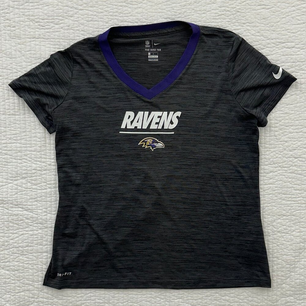 Nike Baltimore Ravens Dri-Fit Womens V Neck Gray Shirt NFL TShirt Top Size L